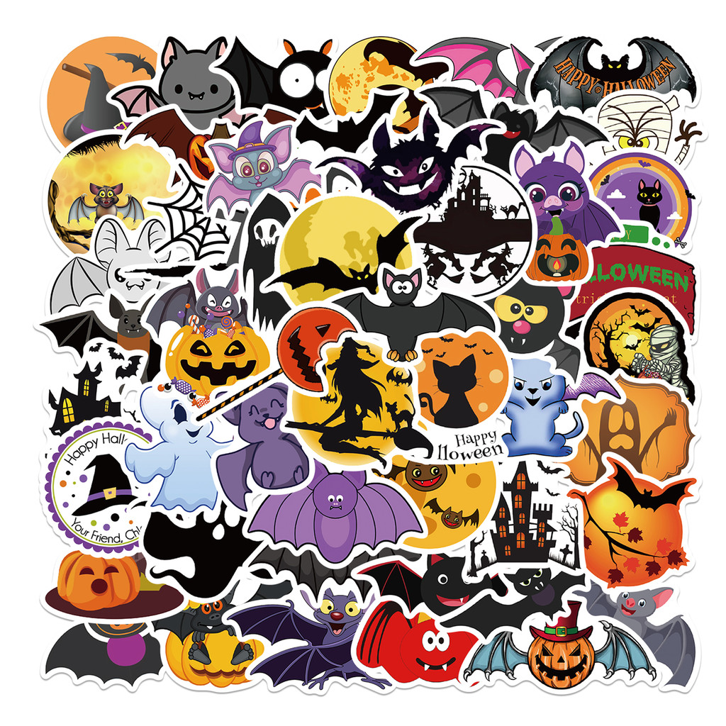 Sports Equipment Store - 50 Stück dunkle Halloween-Muster-Aufkleber, Spinnennetz-Vampir-Aufkleber für